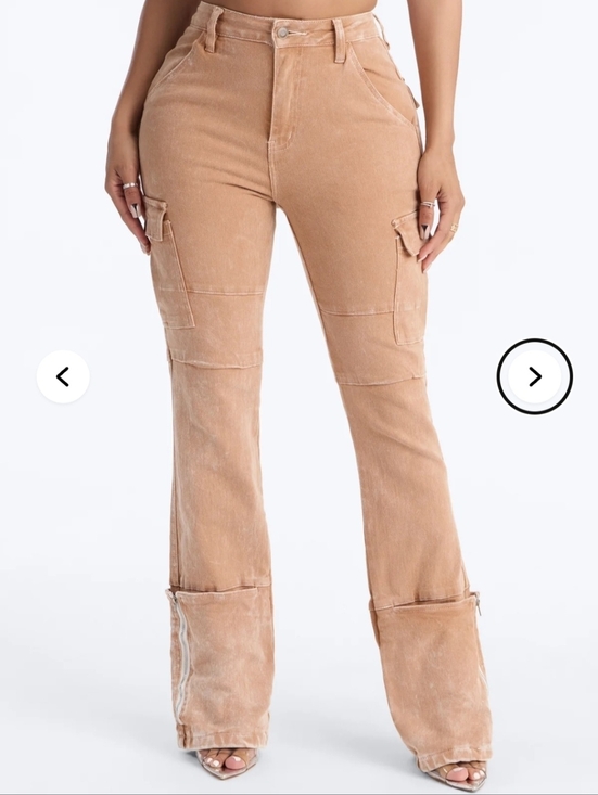 Fashion Nova Denim - Fashion Nova Camden Cargo Utility Jeans Tan Size 3 High Rise Zipper Flare